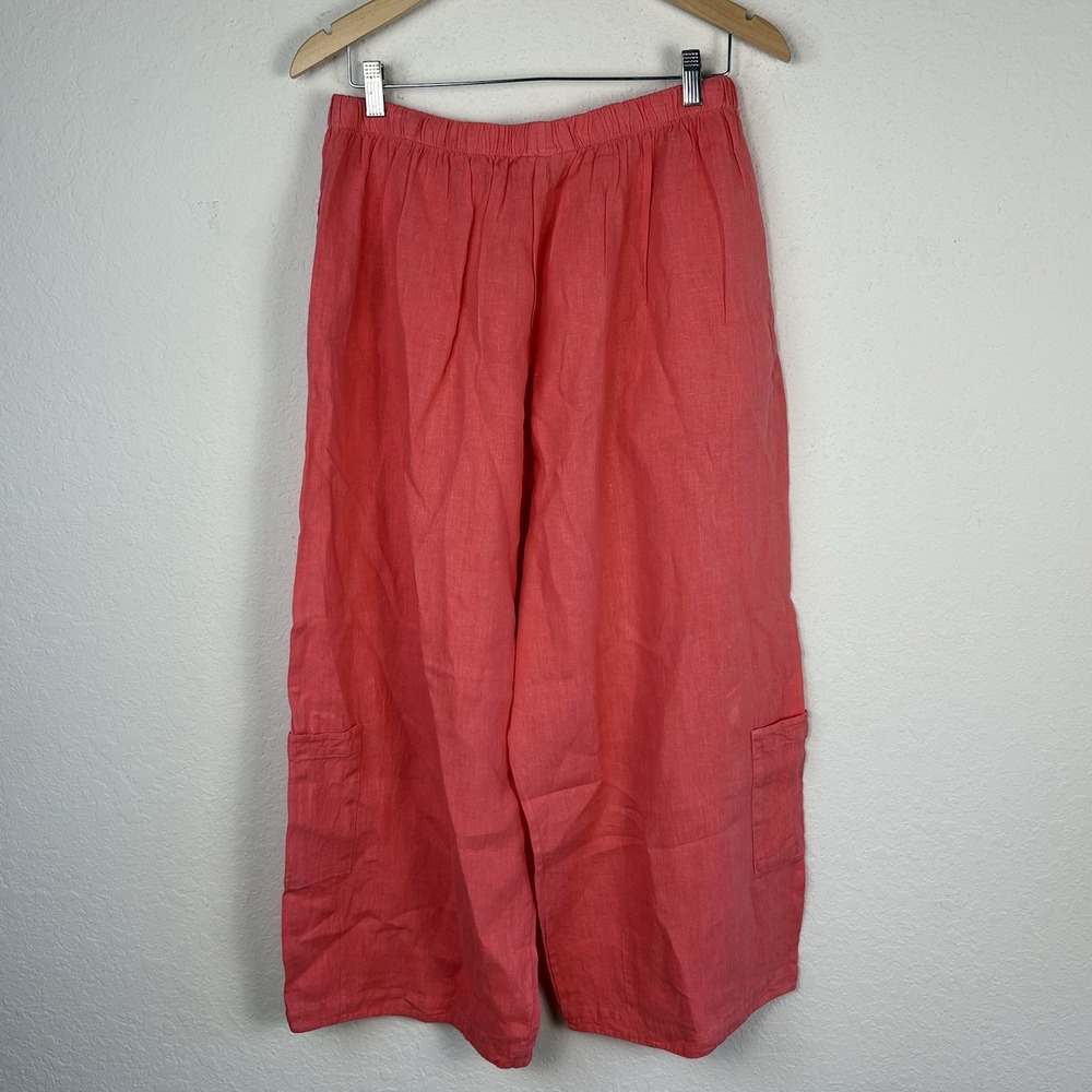 Bryn Walker XL Casbah Pants 100% Linen Cropped Wide Leg Pockets Grapefruit - Picture 7 of 7